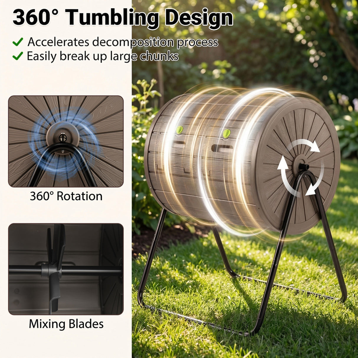 Compost Tumbler 37.5 Gallon Large Outdoor Compost Bin-Coffee