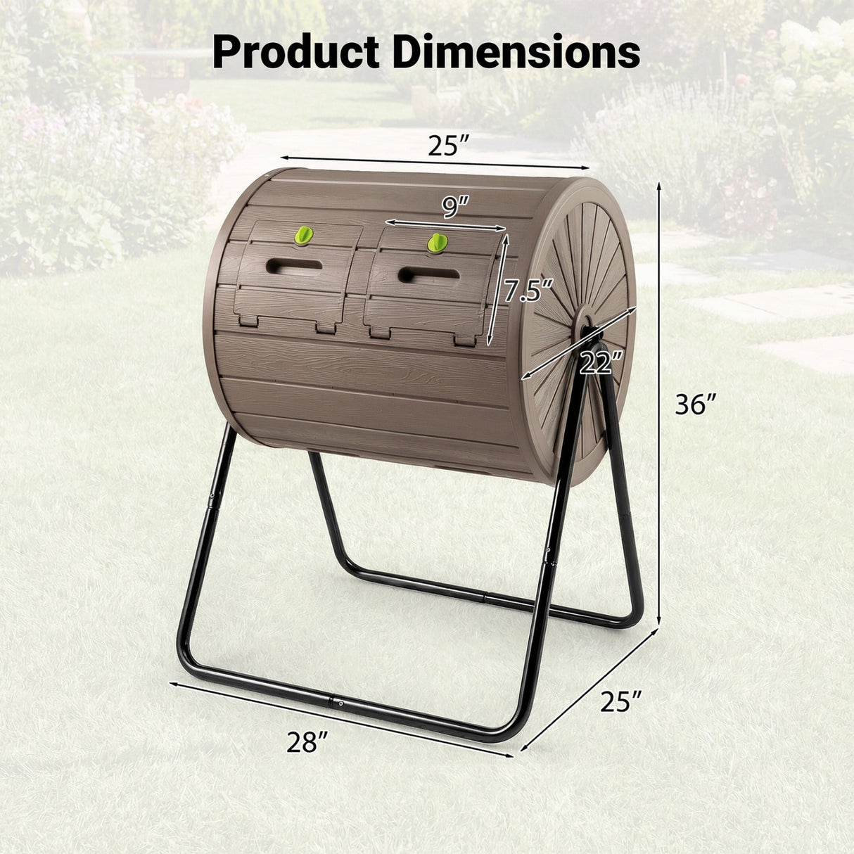 Compost Tumbler 37.5 Gallon Large Outdoor Compost Bin-Coffee