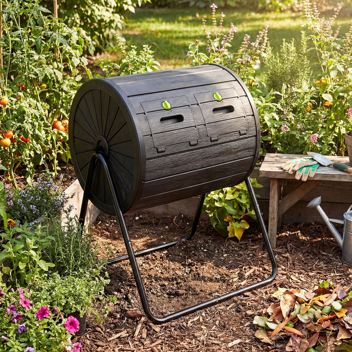Compost Tumbler 37.5 Gallon Large Outdoor Compost Bin-Black