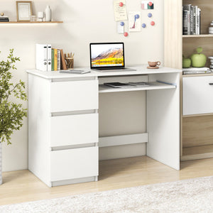Computer Desk with Power Outlet Keyboard Tray and 3 Large Drawers-White
