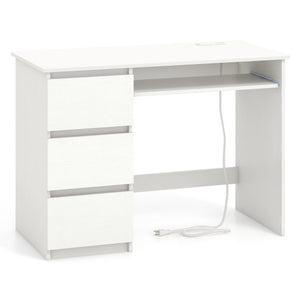 Computer Desk with Power Outlet Keyboard Tray and 3 Large Drawers-White