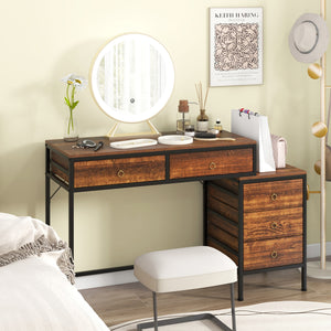 Computer Desk with 5 Drawers Home Office Desk with Side File Cabinet-Rustic Brown