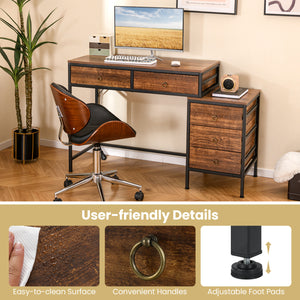 Computer Desk with 5 Drawers Home Office Desk with Side File Cabinet-Rustic Brown