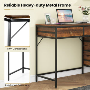 Computer Desk with 5 Drawers Home Office Desk with Side File Cabinet-Rustic Brown