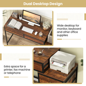 Computer Desk with 5 Drawers Home Office Desk with Side File Cabinet-Rustic Brown