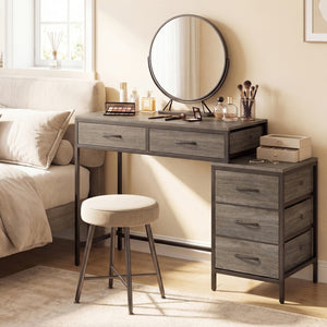 Computer Desk with 5 Drawers and Printer Stand for Bedroom and Small Spaces-Oak