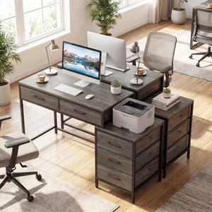 Computer Desk with 5 Drawers and Printer Stand for Bedroom and Small Spaces-Oak