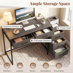 Computer Desk with 5 Drawers and Printer Stand for Bedroom and Small Spaces-Oak