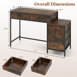 Computer Desk with 5 Drawers and Printer Stand for Bedroom and Small Spaces-Rustic Brown