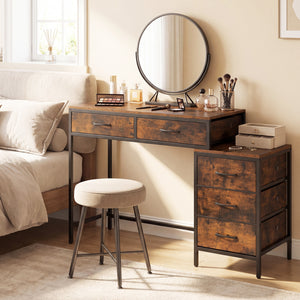 Computer Desk with 5 Drawers and Printer Stand for Bedroom and Small Spaces-Rustic Brown