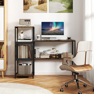 Computer Desk with Bookshelf Home Office Desk with Storage Cabinet and Shelves-Rustic Brown