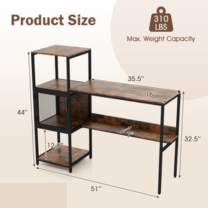 Computer Desk with Bookshelf Home Office Desk with Storage Cabinet and Shelves-Rustic Brown