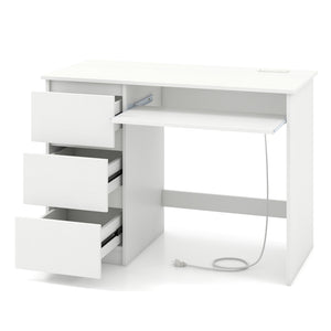 Computer Desk with Power Outlet Keyboard Tray and 3 Large Drawers-White