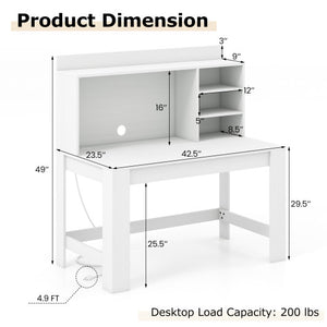 Modern Computer Desk with Hutch and Storage Shelves-White