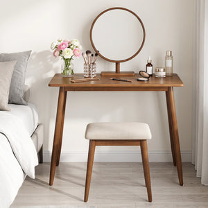 Computer Desk with Rubber Wood Legs Wooden Writing Desk with Spacious Tabletop-Walnut