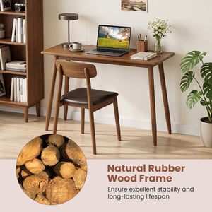 Computer Desk with Rubber Wood Legs Wooden Writing Desk with Spacious Tabletop-Walnut