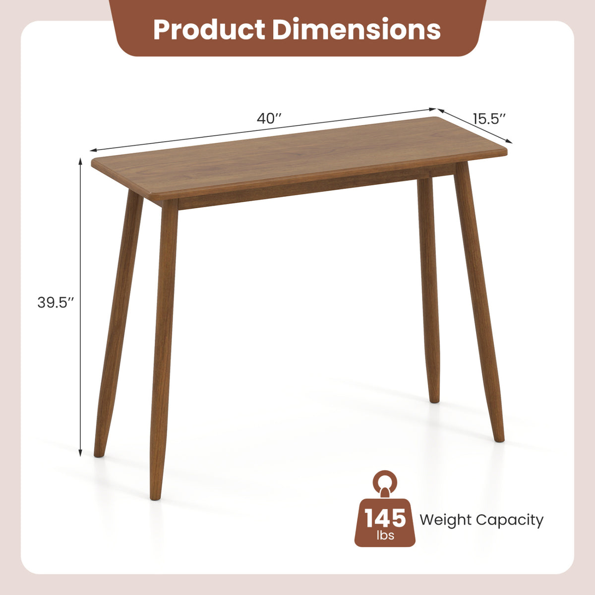 Computer Desk with Rubber Wood Legs Wooden Writing Desk with Spacious Tabletop-Walnut