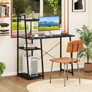 Computer Desk with Shelves and 3-Tier Storage Bookshelf-Black