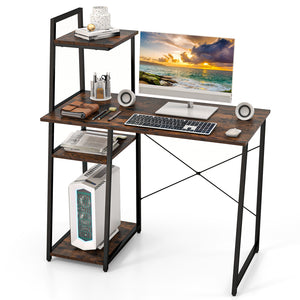 Compact Computer Desk Workstation with 4 Tier Shelves for Home and Office-Natural
