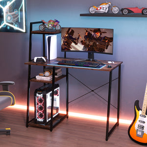 Compact Computer Desk Workstation with 4 Tier Shelves for Home and Office-Natural