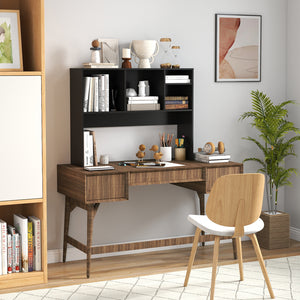 Computer Desktop Bookcase with 4 Cubbies and Open Back Compartment-Black