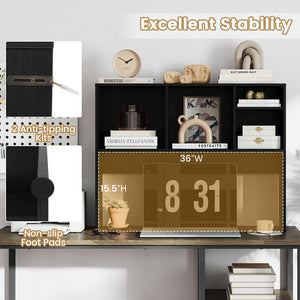 Computer Desktop Bookcase with 4 Cubbies and Open Back Compartment-Black