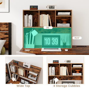 Computer Desktop Bookcase with 4 Cubbies and Open Back Compartment-Coffee