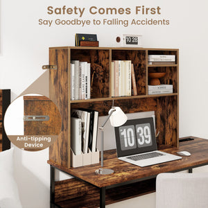 Computer Desktop Bookcase with 4 Cubbies and Open Back Compartment-Coffee