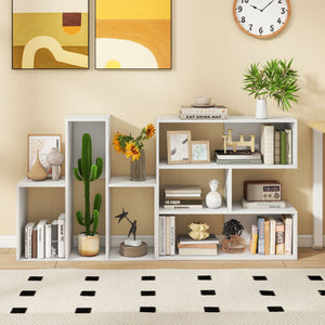 Concave & Convex Bookshelf Set with 3 Open Shelves & Anti-Toppling Device for Living Room-White