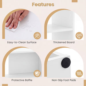 Concave & Convex Bookshelf Set with 3 Open Shelves & Anti-Toppling Device for Living Room-White