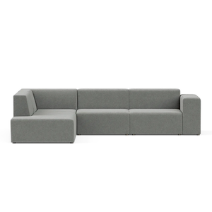 The Four-Seater Form Sectional is a contemporary, modular gray sofa displayed on a plain background, consisting of three sections with sleek, straight lines and a minimalist design.