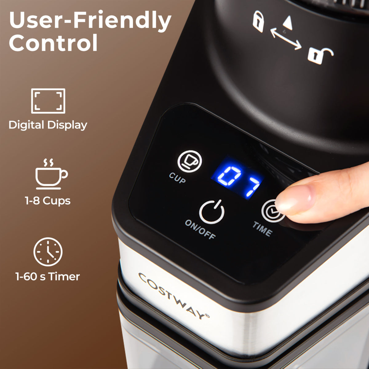 Conical Burr Coffee Grinder with 60 Precise Grinding Settings and Digital Display-Silver