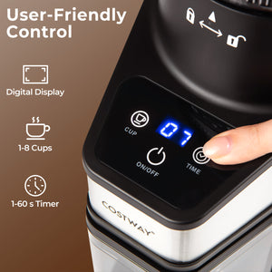 Conical Burr Coffee Grinder with 60 Precise Grinding Settings and Digital Display-Silver