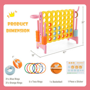4-in-a-Row Connect Game with Basketball Hoop and Toss Ring-Pink
