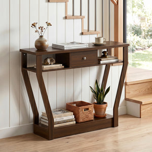 Console Hall Table with Storage Drawer and Shelf-Walnut