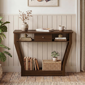 Console Hall Table with Storage Drawer and Shelf-Walnut
