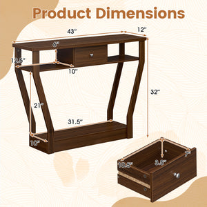 Console Hall Table with Storage Drawer and Shelf-Walnut