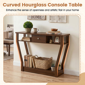 Console Hall Table with Storage Drawer and Shelf-Walnut