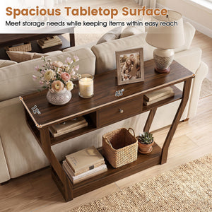 Console Hall Table with Storage Drawer and Shelf-Walnut