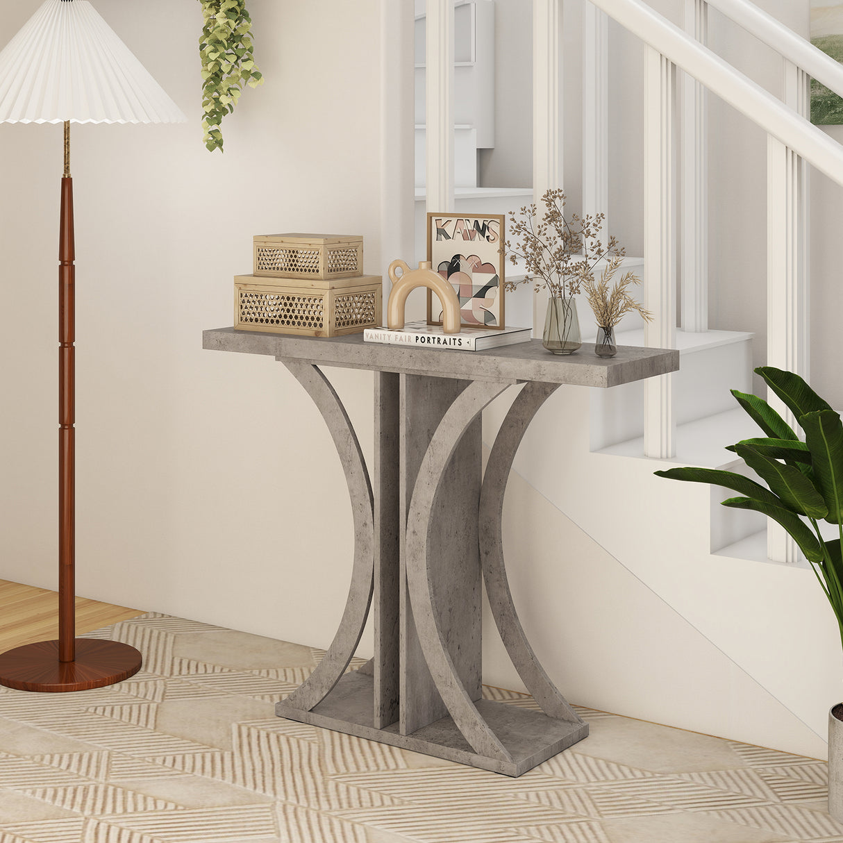 Console Table 39.5 Inch Rectangular Entryway Table with Geometric Frame-Gray