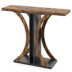 Console Table 39.5 Inch Rectangular Entryway Table with Geometric Frame-Rustic Brown