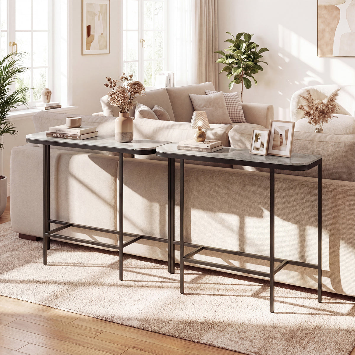 Console Table 44-Inch Entryway Table with Faux Marble Tabletop and Heavy-Duty Metal Frame-Gray