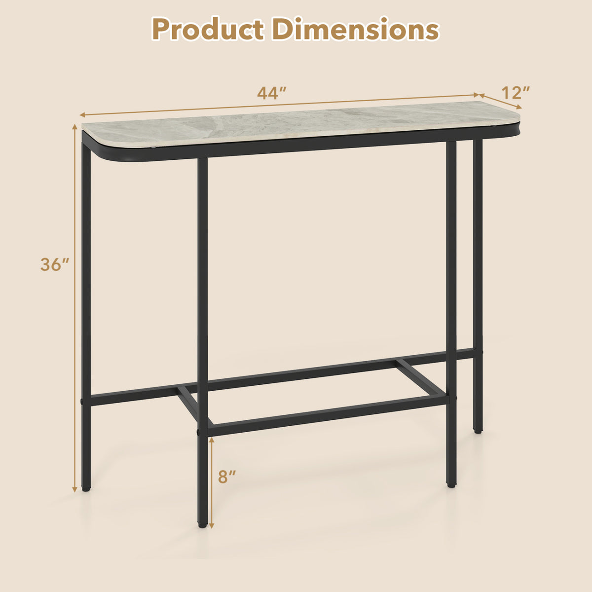 Console Table 44-Inch Entryway Table with Faux Marble Tabletop and Heavy-Duty Metal Frame-Gray