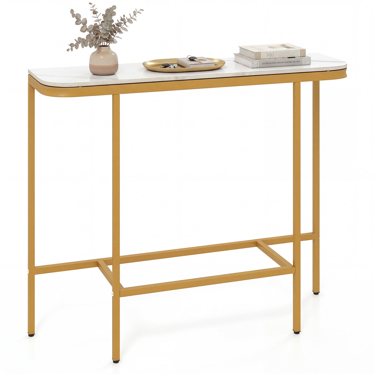 Console Table 44-Inch Entryway Table with Faux Marble Tabletop and Heavy-Duty Metal Frame-White