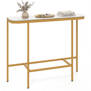 Console Table 44-Inch Entryway Table with Faux Marble Tabletop and Heavy-Duty Metal Frame-White