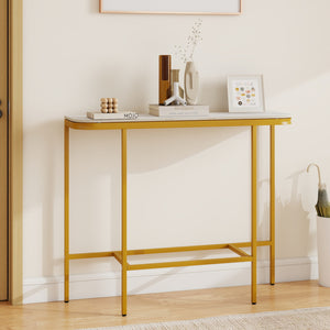 Console Table 44-Inch Entryway Table with Faux Marble Tabletop and Heavy-Duty Metal Frame-White