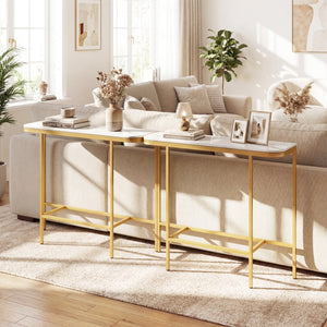 Console Table 44-Inch Entryway Table with Faux Marble Tabletop and Heavy-Duty Metal Frame-White