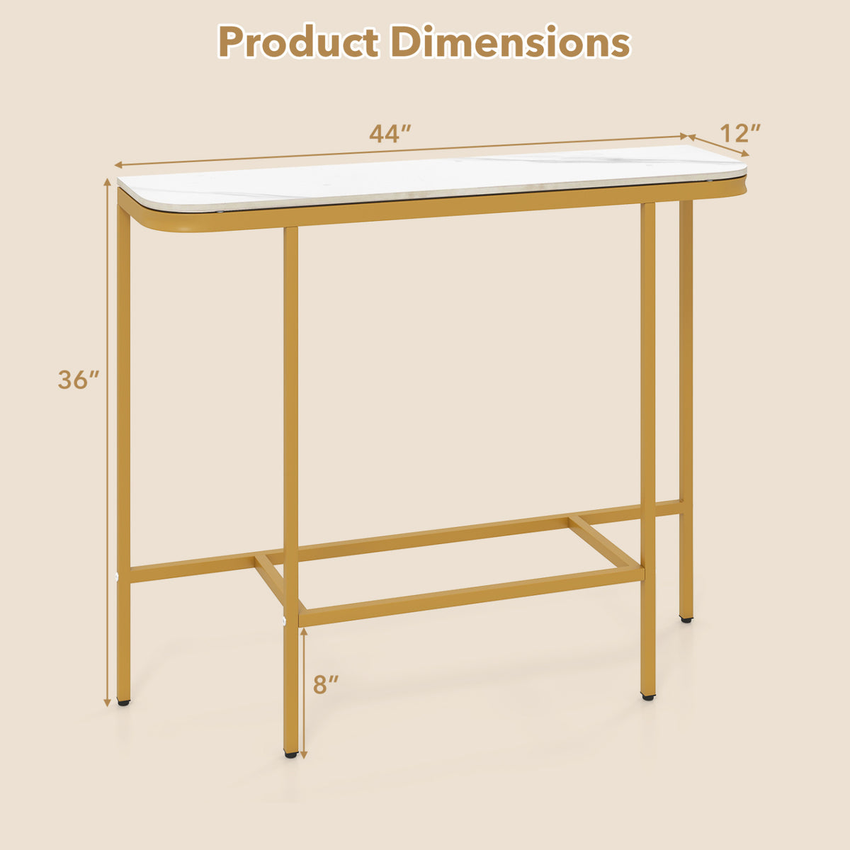 Console Table 44-Inch Entryway Table with Faux Marble Tabletop and Heavy-Duty Metal Frame-White