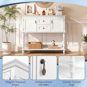 Console Table with 2 Drawers and 2 Door Cabinets and Bottom Storage Shelf-White