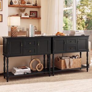 Console Table with 2 Drawers and 2 Door Cabinets and Bottom Storage Shelf-Black